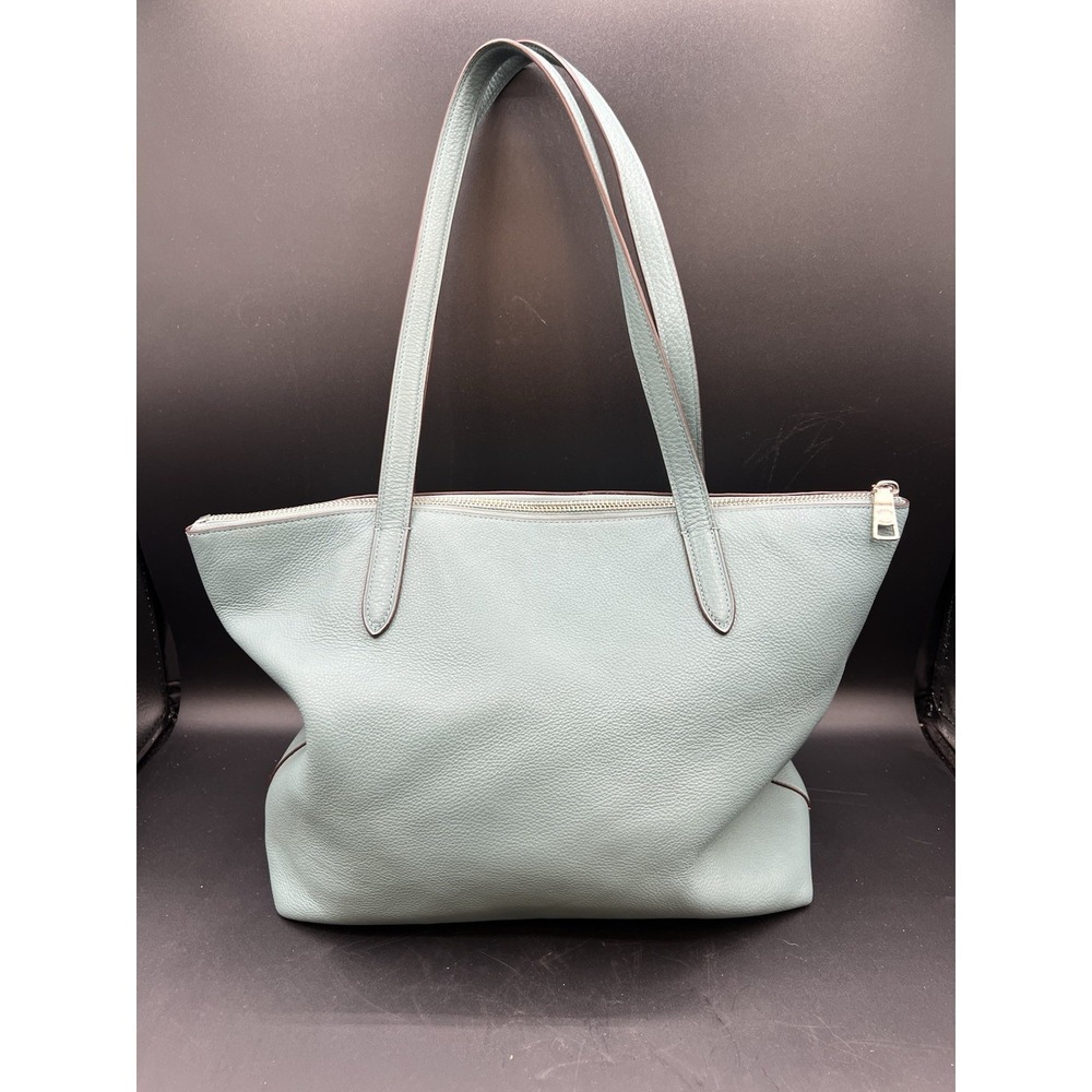 Coach Pebble Leather Taylor Tote Shoulder Bag Aqua Blue Authentic - Picture 4 of 15